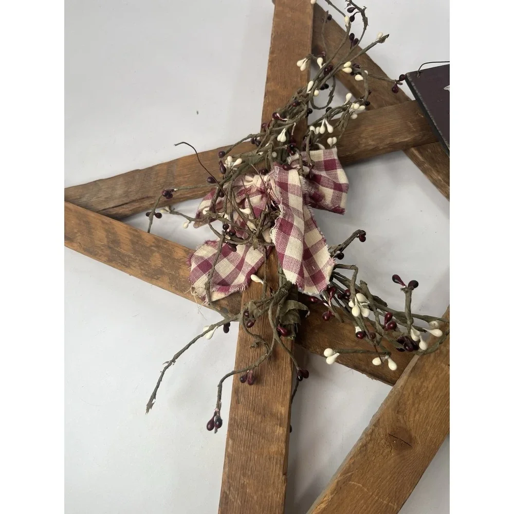 Primitive Wooden Faith Star Wall Hanging Rustic Country Farmhouse Wreath